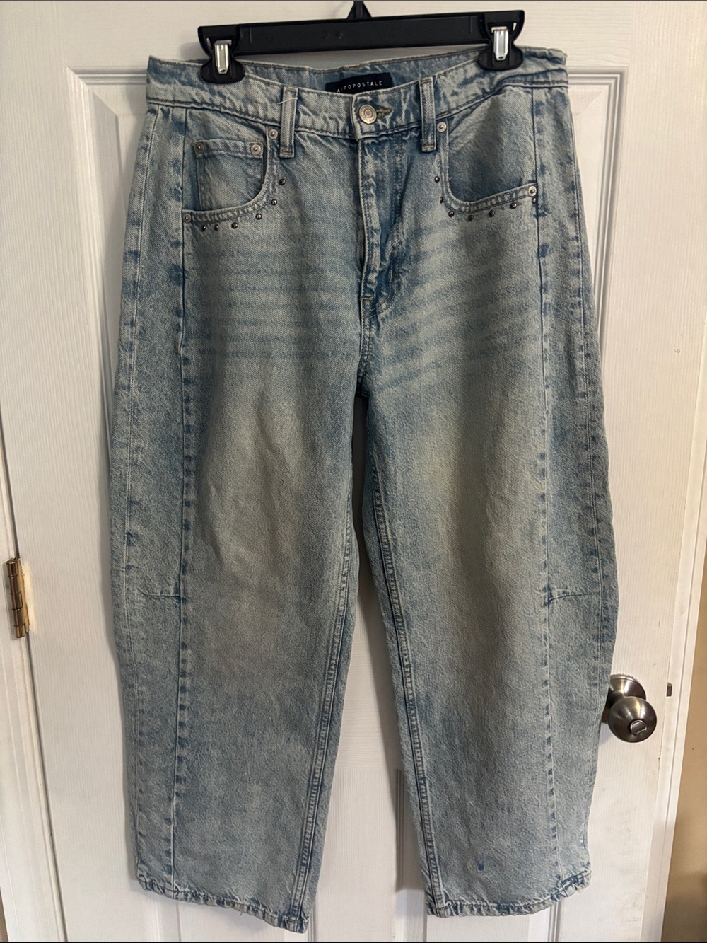 Aeropostale Light Wash Barrel Jeans with Stud Detail